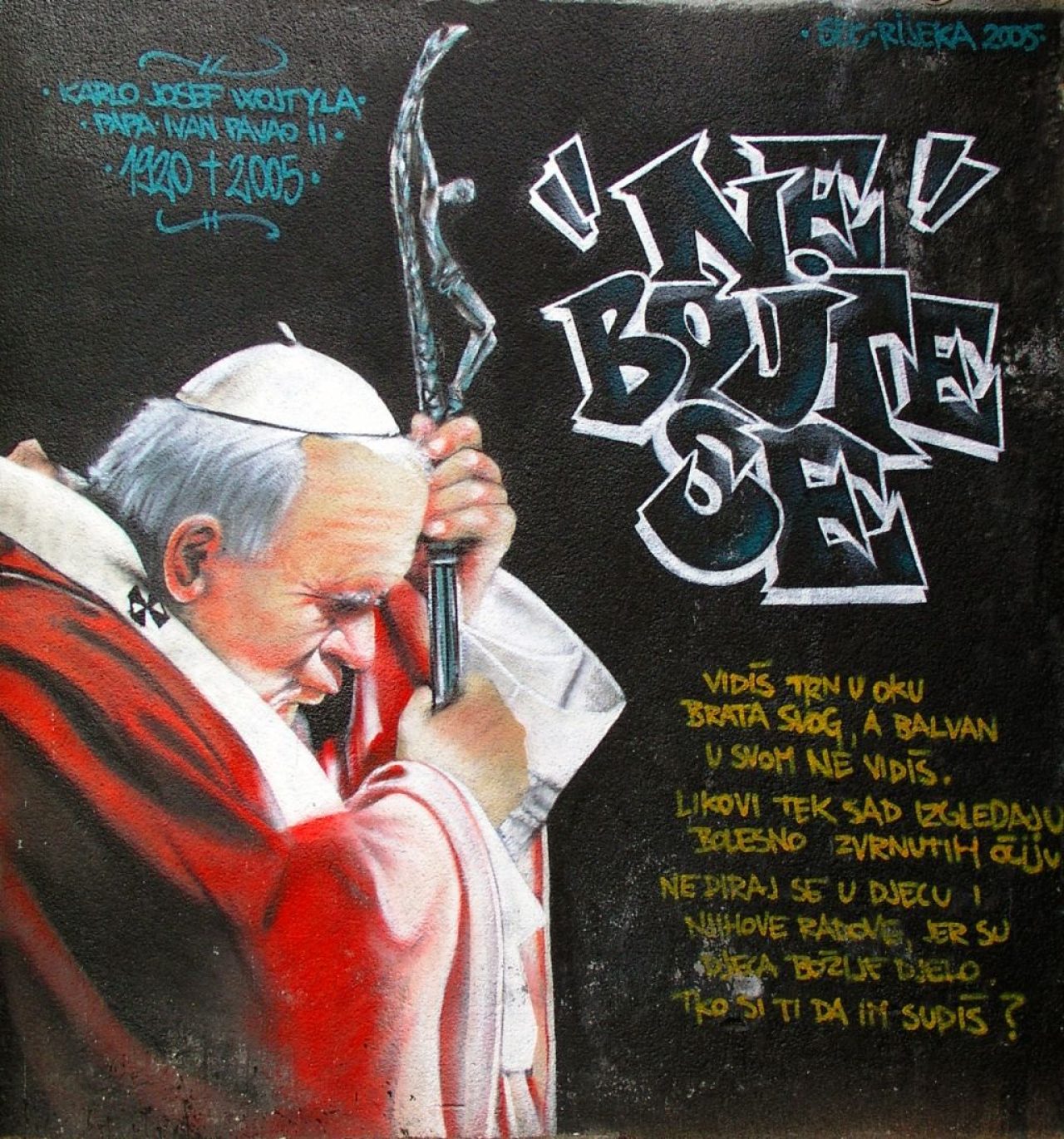 Foto: Grafit u Rijeci s likom Ivana Pavla II. | Wikimedia Commons