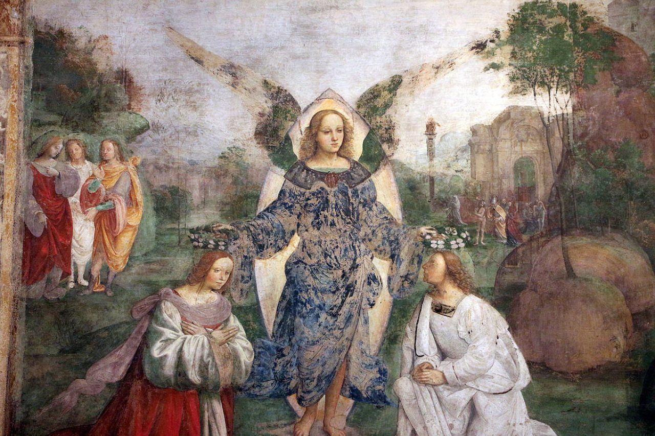 Foto: File:Bagnacavallo e Biagio Pupini (attr.), Cecilia e Valeriano incoronati da un angelo, 1505-06, 02.JPG